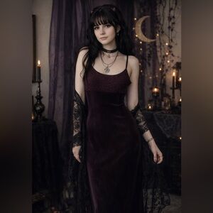 Rare Large Whimsigoth Velvet Burgundy Maxi Dress 90s Vintage Y2K Babydoll Prom